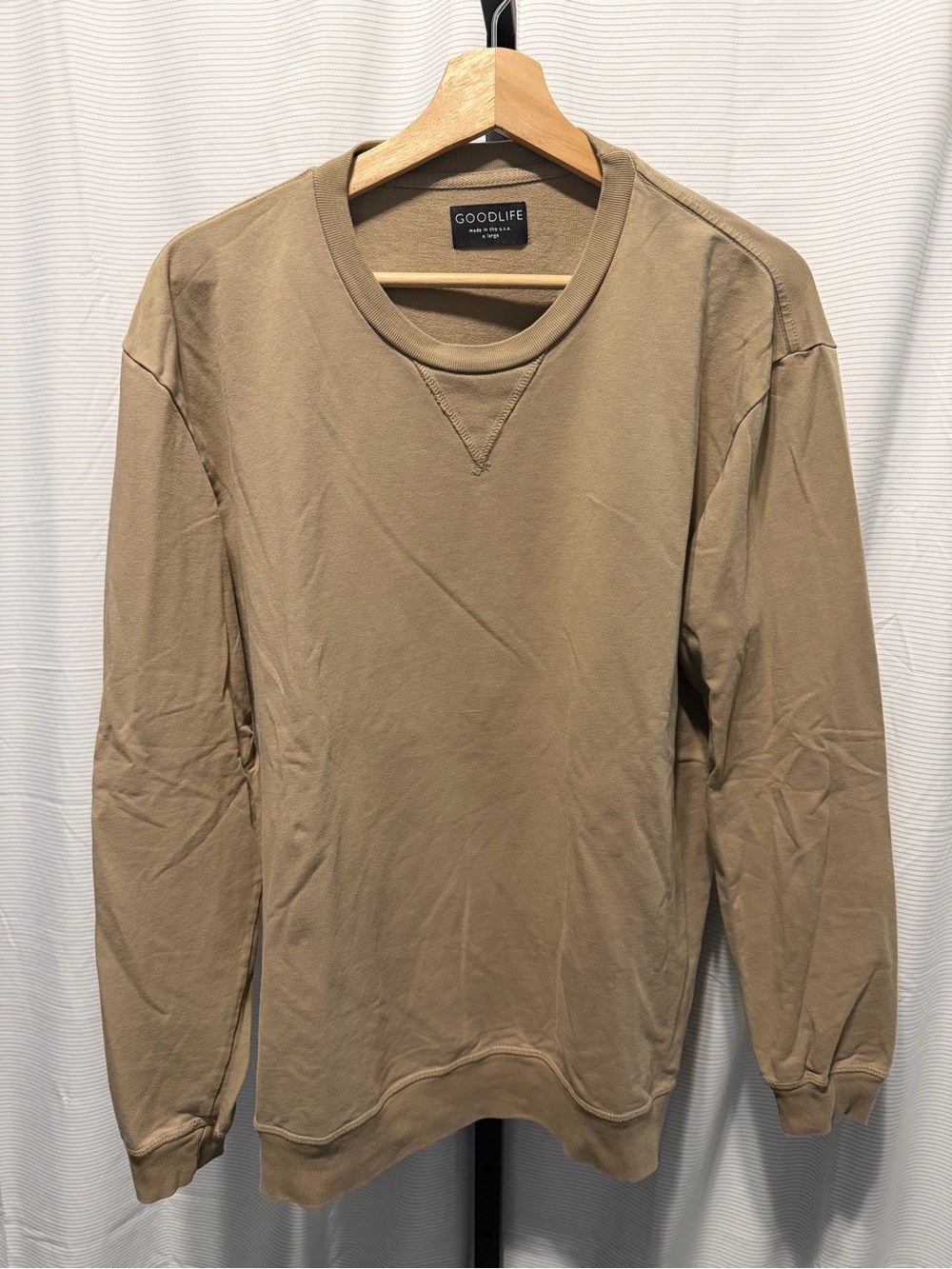 Goodlife Micro Terry Crew Sweatshirt Lightweight Sun-Faded Incense Tan Khaki XL